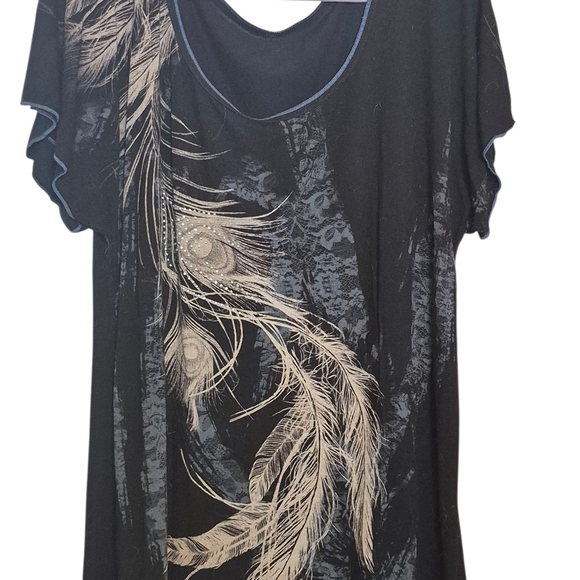 Y2k Feather Angeled Bottom T Shirt Large To Xl Boho - Picture 2 of 3